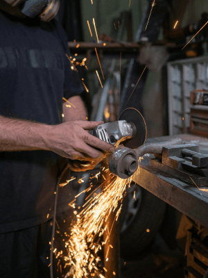 Metal Fabricator working with grinder